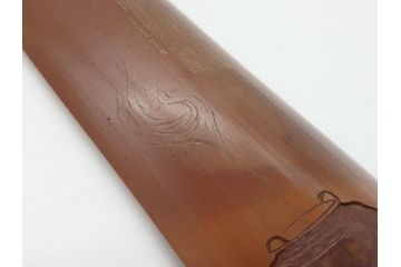 漢詩　細字文(千字文?)　竹に彫られたデザインが素敵な茶合(中国?、煎茶道具、茶器、茶量、茶則、仙媒)(R-063976)