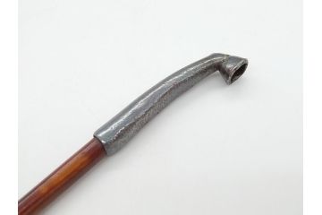 時代物　銀製　金象嵌?　龍キセル入れ　犬の親子木製根付　煙管&腰差し煙草入れ(提げ物、タバコ、たばこ入れ)(R-063978)