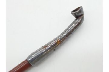 時代物　銀製　金象嵌?　龍キセル入れ　犬の親子木製根付　煙管&腰差し煙草入れ(提げ物、タバコ、たばこ入れ)(R-063978)