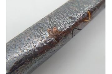 時代物　銀製　金象嵌?　龍キセル入れ　犬の親子木製根付　煙管&腰差し煙草入れ(提げ物、タバコ、たばこ入れ)(R-063978)