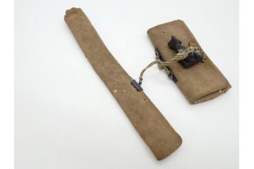 時代物　銀製　金象嵌?　龍キセル入れ　犬の親子木製根付　煙管&腰差し煙草入れ(提げ物、タバコ、たばこ入れ)(R-063978)