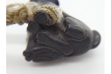 時代物　銀製　金象嵌?　龍キセル入れ　犬の親子木製根付　煙管&腰差し煙草入れ(提げ物、タバコ、たばこ入れ)(R-063978)