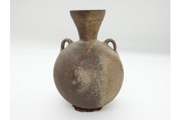 平安時代　九世紀　自然釉　耳付　須恵器　時代の流れを感じる扁壷(京都府下出土、壺中居、和食器、共箱付き)(R-063981)