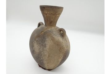 平安時代　九世紀　自然釉　耳付　須恵器　時代の流れを感じる扁壷(京都府下出土、壺中居、和食器、共箱付き)(R-063981)
