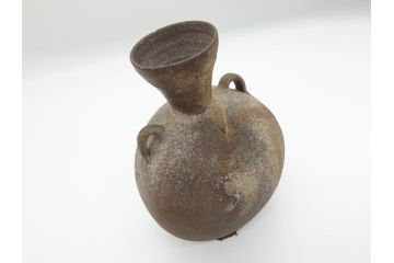 平安時代　九世紀　自然釉　耳付　須恵器　時代の流れを感じる扁壷(京都府下出土、壺中居、和食器、共箱付き)(R-063981)