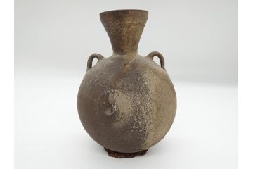 平安時代　九世紀　自然釉　耳付　須恵器　時代の流れを感じる扁壷(京都府下出土、壺中居、和食器、共箱付き)(R-063981)