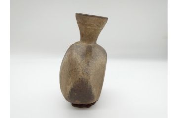 平安時代　九世紀　自然釉　耳付　須恵器　時代の流れを感じる扁壷(京都府下出土、壺中居、和食器、共箱付き)(R-063981)