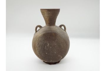 平安時代　九世紀　自然釉　耳付　須恵器　時代の流れを感じる扁壷(京都府下出土、壺中居、和食器、共箱付き)(R-063981)