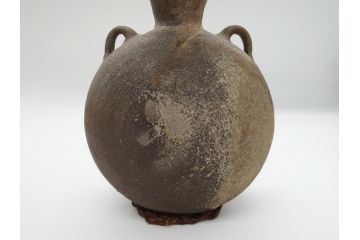 平安時代　九世紀　自然釉　耳付　須恵器　時代の流れを感じる扁壷(京都府下出土、壺中居、和食器、共箱付き)(R-063981)