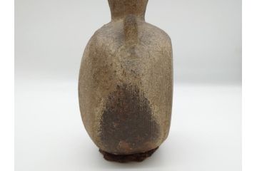 平安時代　九世紀　自然釉　耳付　須恵器　時代の流れを感じる扁壷(京都府下出土、壺中居、和食器、共箱付き)(R-063981)