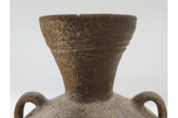 平安時代　九世紀　自然釉　耳付　須恵器　時代の流れを感じる扁壷(京都府下出土、壺中居、和食器、共箱付き)(R-063981)