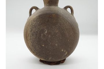 平安時代　九世紀　自然釉　耳付　須恵器　時代の流れを感じる扁壷(京都府下出土、壺中居、和食器、共箱付き)(R-063981)