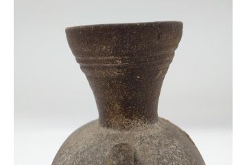 平安時代　九世紀　自然釉　耳付　須恵器　時代の流れを感じる扁壷(京都府下出土、壺中居、和食器、共箱付き)(R-063981)