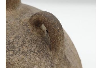 平安時代　九世紀　自然釉　耳付　須恵器　時代の流れを感じる扁壷(京都府下出土、壺中居、和食器、共箱付き)(R-063981)