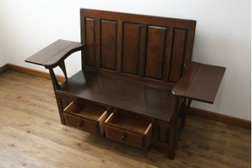 中古　美品　松本民芸家具　シックな大人の空間を演出する羽根付ベンチ(長椅子、二人掛けベンチ、板座)(R-063983)
