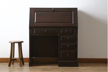 中古　北海道民芸家具　シックな片袖ライティングビューロー(ワークデスク、簿記机、机、在宅ワーク、在宅用)(定価約28万8千円)(R-063989)