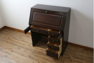 中古　北海道民芸家具　シックな片袖ライティングビューロー(ワークデスク、簿記机、机、在宅ワーク、在宅用)(定価約28万8千円)(R-063989)