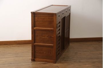 中古　ニレ材　上質な和の空間を演出する水屋箪笥サイドボード(サイドキャビネット、収納棚、戸棚、引き出し)(R-063993)