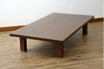 和製アンティーク　総欅(ケヤキ)材　和モダンデザインのシンプルな座卓(センターテーブル、ローテーブル、食卓)(R-064000)