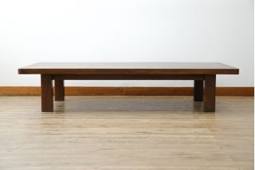和製アンティーク　総欅(ケヤキ)材　和モダンデザインのシンプルな座卓(センターテーブル、ローテーブル、食卓)(R-064000)