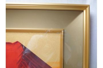 福王寺法林　文化勲章　赤富士　P10号サイズ程度　絵画(共箱付き、共シール、朝富士、額装)(R-064005)