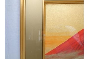 福王寺法林　文化勲章　赤富士　P10号サイズ程度　絵画(共箱付き、共シール、朝富士、額装)(R-064005)
