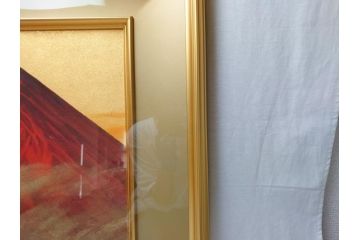 福王寺法林　文化勲章　赤富士　P10号サイズ程度　絵画(共箱付き、共シール、朝富士、額装)(R-064005)