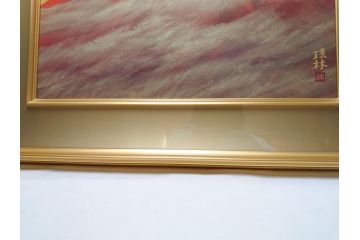 福王寺法林　文化勲章　赤富士　P10号サイズ程度　絵画(共箱付き、共シール、朝富士、額装)(R-064005)