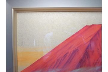 福王寺法林　文化勲章　赤富士　P10号サイズ程度　絵画(共箱付き、共シール、朝富士、額装)(R-064005)