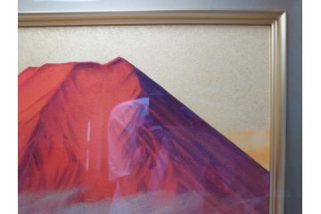 福王寺法林　文化勲章　赤富士　P10号サイズ程度　絵画(共箱付き、共シール、朝富士、額装)(R-064005)