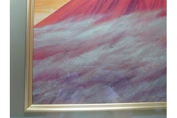 福王寺法林　文化勲章　赤富士　P10号サイズ程度　絵画(共箱付き、共シール、朝富士、額装)(R-064005)