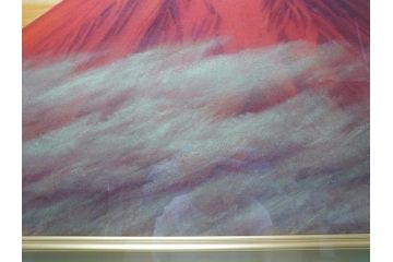 福王寺法林　文化勲章　赤富士　P10号サイズ程度　絵画(共箱付き、共シール、朝富士、額装)(R-064005)