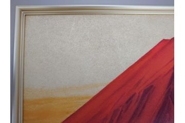 福王寺法林　文化勲章　赤富士　P10号サイズ程度　絵画(共箱付き、共シール、朝富士、額装)(R-064005)