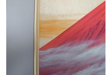 福王寺法林　文化勲章　赤富士　P10号サイズ程度　絵画(共箱付き、共シール、朝富士、額装)(R-064005)
