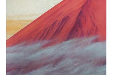 福王寺法林　文化勲章　赤富士　P10号サイズ程度　絵画(共箱付き、共シール、朝富士、額装)(R-064005)