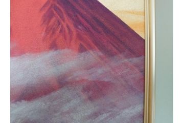 福王寺法林　文化勲章　赤富士　P10号サイズ程度　絵画(共箱付き、共シール、朝富士、額装)(R-064005)