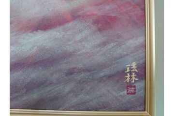 福王寺法林　文化勲章　赤富士　P10号サイズ程度　絵画(共箱付き、共シール、朝富士、額装)(R-064005)