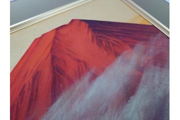 福王寺法林　文化勲章　赤富士　P10号サイズ程度　絵画(共箱付き、共シール、朝富士、額装)(R-064005)