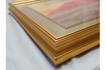 福王寺法林　文化勲章　赤富士　P10号サイズ程度　絵画(共箱付き、共シール、朝富士、額装)(R-064005)