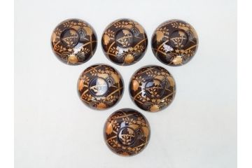 明治〜大正　桐材　金銀蒔絵　輪島塗り　木製漆器　漆器の色合いと蒔絵の組み合わせが美しい吸物椀6客セット(和食器、お椀)(R-064007)