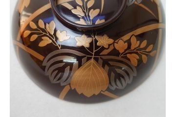 明治〜大正　桐材　金銀蒔絵　輪島塗り　木製漆器　漆器の色合いと蒔絵の組み合わせが美しい吸物椀6客セット(和食器、お椀)(R-064007)