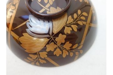 明治〜大正　桐材　金銀蒔絵　輪島塗り　木製漆器　漆器の色合いと蒔絵の組み合わせが美しい吸物椀6客セット(和食器、お椀)(R-064007)