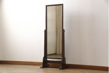 中古　美品　松本民芸家具　シンプルながら品の良い佇まいが魅力のD型姿見(スタンドミラー、鏡)(定価約14万8千円)(R-064010)