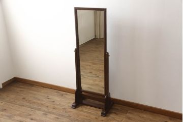 中古　美品　松本民芸家具　シンプルながら品の良い佇まいが魅力のD型姿見(スタンドミラー、鏡)(定価約14万8千円)(R-064010)