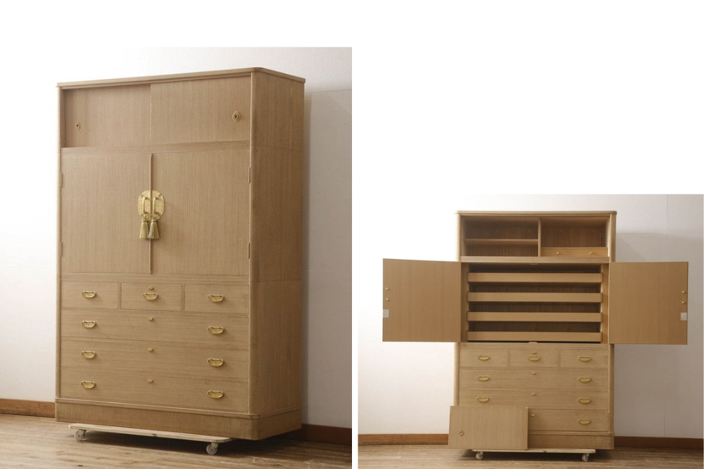 中古　最高級品　広島・府中家具　松創(MATSUSO)　木匠・多々納邦男　しっとりとした気品を漂わせる総桐箪笥(胴丸、桐たんす、和タンス、着物箪笥、引き出し、衣装箪笥)(定価約200万円)　(R-064012)