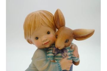 イタリア　ANRI(アンリ)　「Wake Up Kiss(約17.5cm)」 「Little　nanny(約16.5cm)」　「Bunny Hug(約18cm)」　SarahKay(サラ・ケイ)　木彫り人形3体(置物、ウッドドール)(R-064022)