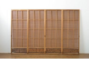 アンティーク建具　情緒あふれる空間づくりにおすすめの夏戸4枚セット(簾戸、御簾戸、簀戸、葭戸、夏障子、すど、引き戸)(R-064041)