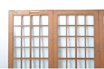 アンティーク建具　柾目の美しい升目格子戸4枚セット(ガラス戸、引き戸)(R-064043)