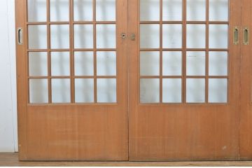 アンティーク建具　柾目の美しい升目格子戸4枚セット(ガラス戸、引き戸)(R-064043)