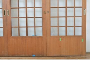 アンティーク建具　柾目の美しい升目格子戸4枚セット(ガラス戸、引き戸)(R-064043)